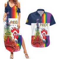 LGBTQ Pride Month Gay Couples Matching Summer Maxi Dress and Hawaiian Shirt Eiffel Tower Paris Rainbow Flag