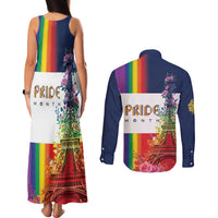 LGBTQ Pride Month Gay Couples Matching Tank Maxi Dress and Long Sleeve Button Shirt Eiffel Tower Paris Rainbow Flag