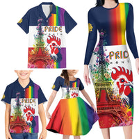 LGBTQ Pride Month Gay Family Matching Long Sleeve Bodycon Dress and Hawaiian Shirt Eiffel Tower Paris Rainbow Flag