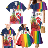 LGBTQ Pride Month Gay Family Matching Mermaid Dress and Hawaiian Shirt Eiffel Tower Paris Rainbow Flag