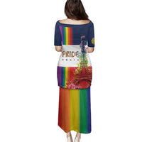 LGBTQ Pride Month Gay Family Matching Puletasi and Hawaiian Shirt Eiffel Tower Paris Rainbow Flag