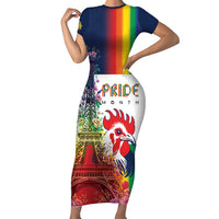 LGBTQ Pride Month Gay Family Matching Short Sleeve Bodycon Dress and Hawaiian Shirt Eiffel Tower Paris Rainbow Flag