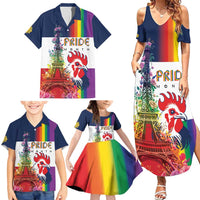 LGBTQ Pride Month Gay Family Matching Summer Maxi Dress and Hawaiian Shirt Eiffel Tower Paris Rainbow Flag