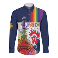LGBTQ Pride Month Gay Long Sleeve Button Shirt Eiffel Tower Paris Rainbow Flag