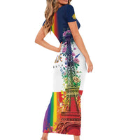 LGBTQ Pride Month Gay Short Sleeve Bodycon Dress Eiffel Tower Paris Rainbow Flag
