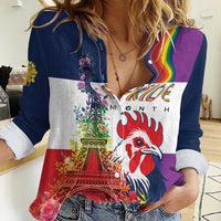 LGBTQ Pride Month Gay Women Casual Shirt Eiffel Tower Paris Rainbow Flag