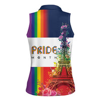 LGBTQ Pride Month Gay Women Sleeveless Polo Shirt Eiffel Tower Paris Rainbow Flag