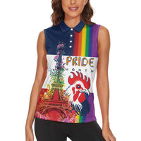 LGBTQ Pride Month Gay Women Sleeveless Polo Shirt Eiffel Tower Paris Rainbow Flag