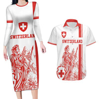 Custom Switzerland Football Couples Matching Long Sleeve Bodycon Dress and Hawaiian Shirt Confoederatio Helvetica
