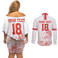 Custom Switzerland Football Couples Matching Off Shoulder Short Dress and Long Sleeve Button Shirt Confoederatio Helvetica