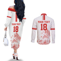 Custom Switzerland Football Couples Matching Off The Shoulder Long Sleeve Dress and Long Sleeve Button Shirt Confoederatio Helvetica