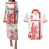 Custom Switzerland Football Couples Matching Puletasi and Hawaiian Shirt Confoederatio Helvetica