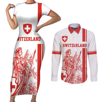 Custom Switzerland Football Couples Matching Short Sleeve Bodycon Dress and Long Sleeve Button Shirt Confoederatio Helvetica