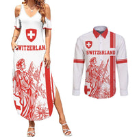 Custom Switzerland Football Couples Matching Summer Maxi Dress and Long Sleeve Button Shirt Confoederatio Helvetica
