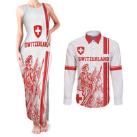 Custom Switzerland Football Couples Matching Tank Maxi Dress and Long Sleeve Button Shirt Confoederatio Helvetica