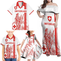 Custom Switzerland Football Family Matching Off Shoulder Maxi Dress and Hawaiian Shirt Confoederatio Helvetica