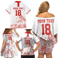 Custom Switzerland Football Family Matching Off Shoulder Short Dress and Hawaiian Shirt Confoederatio Helvetica