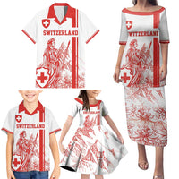 Custom Switzerland Football Family Matching Puletasi and Hawaiian Shirt Confoederatio Helvetica