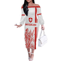 Custom Switzerland Football Off The Shoulder Long Sleeve Dress Confoederatio Helvetica