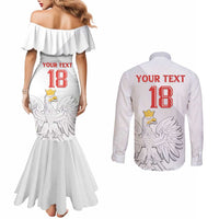 Custom Poland Football Couples Matching Mermaid Dress and Long Sleeve Button Shirt Bialo-Czerwoni Go Champion