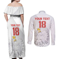 Custom Poland Football Couples Matching Off Shoulder Maxi Dress and Long Sleeve Button Shirt Bialo-Czerwoni Go Champion