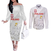 Custom Poland Football Couples Matching Off The Shoulder Long Sleeve Dress and Long Sleeve Button Shirt Bialo-Czerwoni Go Champion