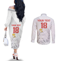 Custom Poland Football Couples Matching Off The Shoulder Long Sleeve Dress and Long Sleeve Button Shirt Bialo-Czerwoni Go Champion