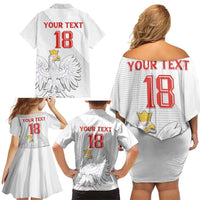 Custom Poland Football Family Matching Off Shoulder Short Dress and Hawaiian Shirt Bialo-Czerwoni Go Champion