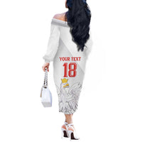 Custom Poland Football Off The Shoulder Long Sleeve Dress Bialo-Czerwoni Go Champion