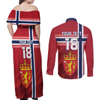 Custom Norway Football Couples Matching Off Shoulder Maxi Dress and Long Sleeve Button Shirt Norges Herrelandslag i Fotball