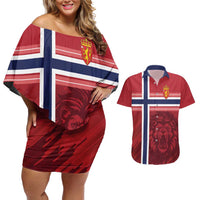 Custom Norway Football Couples Matching Off Shoulder Short Dress and Hawaiian Shirt Norges Herrelandslag i Fotball