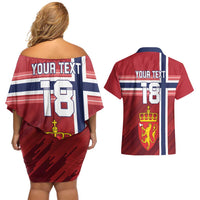 Custom Norway Football Couples Matching Off Shoulder Short Dress and Hawaiian Shirt Norges Herrelandslag i Fotball