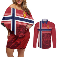 Custom Norway Football Couples Matching Off Shoulder Short Dress and Long Sleeve Button Shirt Norges Herrelandslag i Fotball