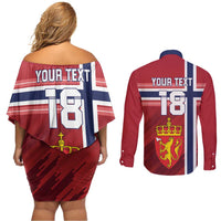 Custom Norway Football Couples Matching Off Shoulder Short Dress and Long Sleeve Button Shirt Norges Herrelandslag i Fotball