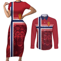 Custom Norway Football Couples Matching Short Sleeve Bodycon Dress and Long Sleeve Button Shirt Norges Herrelandslag i Fotball