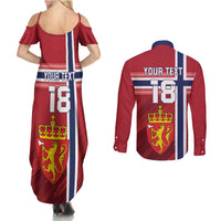Custom Norway Football Couples Matching Summer Maxi Dress and Long Sleeve Button Shirt Norges Herrelandslag i Fotball