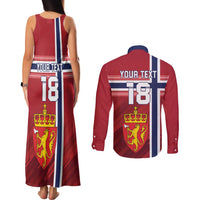 Custom Norway Football Couples Matching Tank Maxi Dress and Long Sleeve Button Shirt Norges Herrelandslag i Fotball