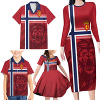 Custom Norway Football Family Matching Long Sleeve Bodycon Dress and Hawaiian Shirt Norges Herrelandslag i Fotball