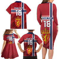 Custom Norway Football Family Matching Long Sleeve Bodycon Dress and Hawaiian Shirt Norges Herrelandslag i Fotball
