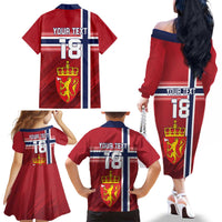 Custom Norway Football Family Matching Off The Shoulder Long Sleeve Dress and Hawaiian Shirt Norges Herrelandslag i Fotball