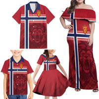 Custom Norway Football Family Matching Off Shoulder Maxi Dress and Hawaiian Shirt Norges Herrelandslag i Fotball
