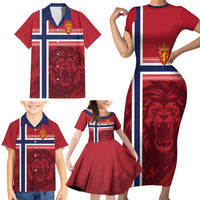 Custom Norway Football Family Matching Short Sleeve Bodycon Dress and Hawaiian Shirt Norges Herrelandslag i Fotball