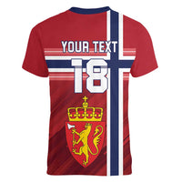 Custom Norway Football Women V-Neck T-Shirt Norges Herrelandslag i Fotball