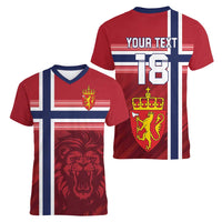Custom Norway Football Women V-Neck T-Shirt Norges Herrelandslag i Fotball