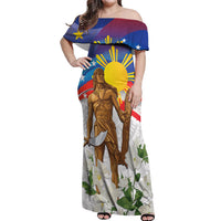 Philippines Flag Day Off Shoulder Maxi Dress Lapu-Lapu Warrior Heritage Art