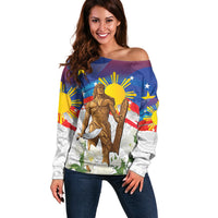 Philippines Flag Day Off Shoulder Sweater Lapu-Lapu Warrior Heritage Art