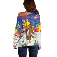 Philippines Flag Day Off Shoulder Sweater Lapu-Lapu Warrior Heritage Art