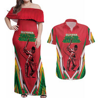 Custom Guyana Cricket Spirit Couples Matching Off Shoulder Maxi Dress and Hawaiian Shirt Amazon Warriors Inspired - Wonder Print Shop