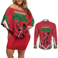Custom Guyana Cricket Spirit Couples Matching Off Shoulder Short Dress and Long Sleeve Button Shirt Amazon Warriors Inspired - Wonder Print Shop