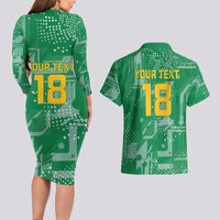 Custom Guyana Football Couples Matching Long Sleeve Bodycon Dress and Hawaiian Shirt One Team One Game Green Version - Wonder Print Shop